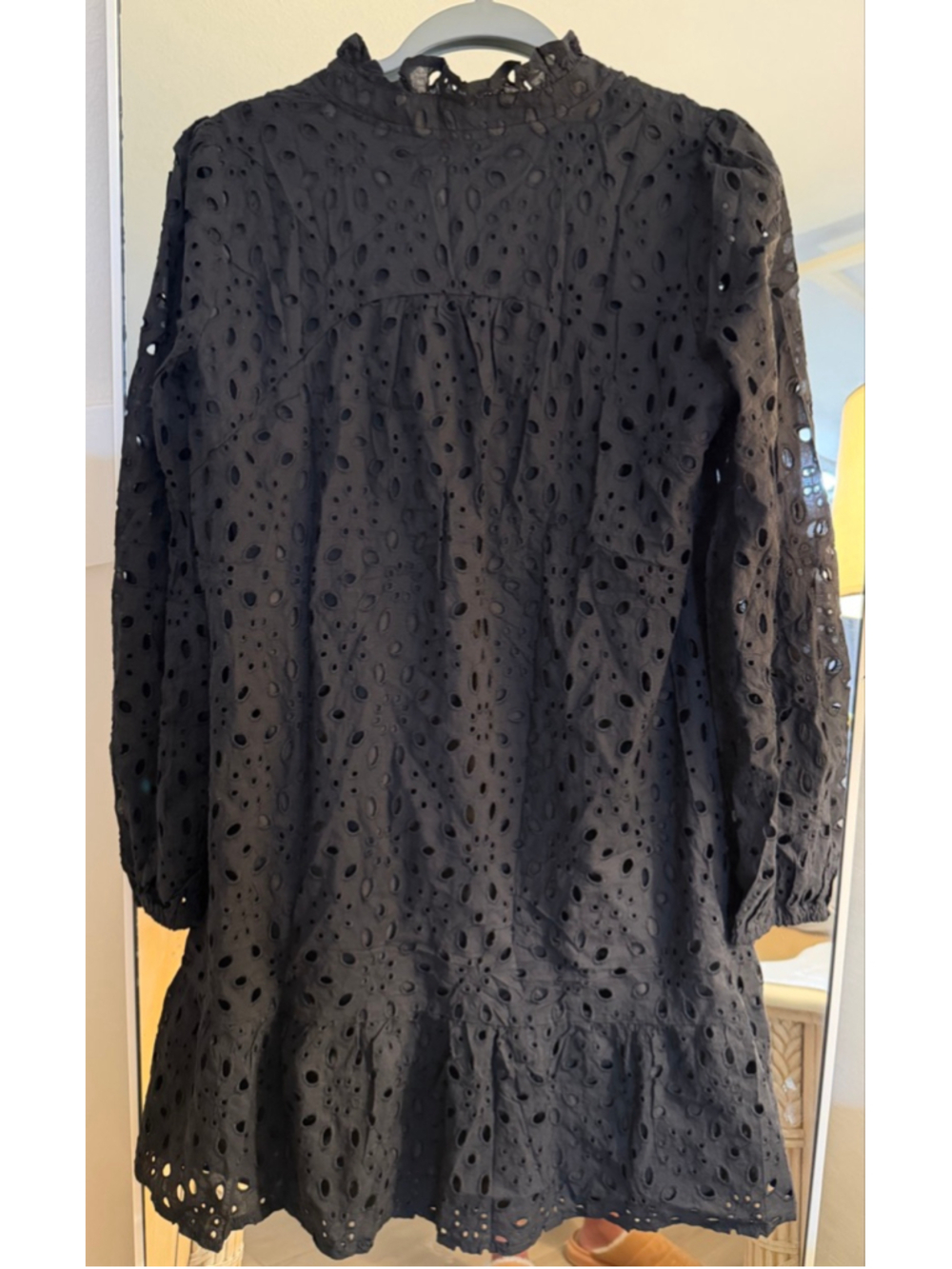 NEW Black Long Sleeve Eyelet Dress M - Picture 2 of 6